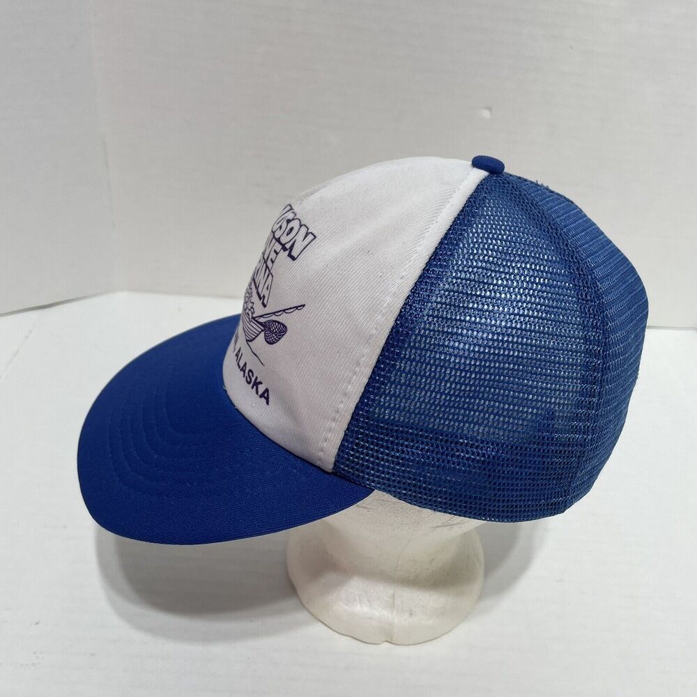 Vintage Knudson Cove Marina Alaska Trucker Hat, Blue and White, Snapback Cap - Picture 2 of 8